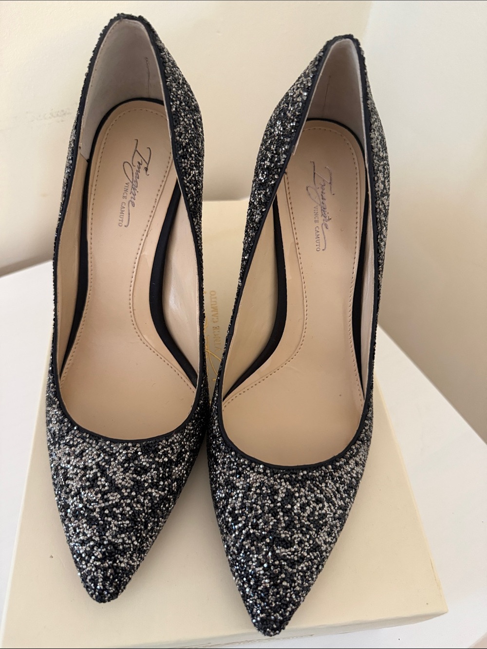 Inspired Women's Black Glitter Pointed-Toe Pumps